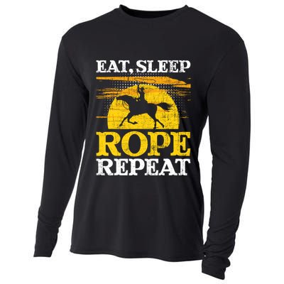 Eat Sleep Rope Repeat Cowboy Header Heeler Roping Lover Cooling Performance Long Sleeve Crew
