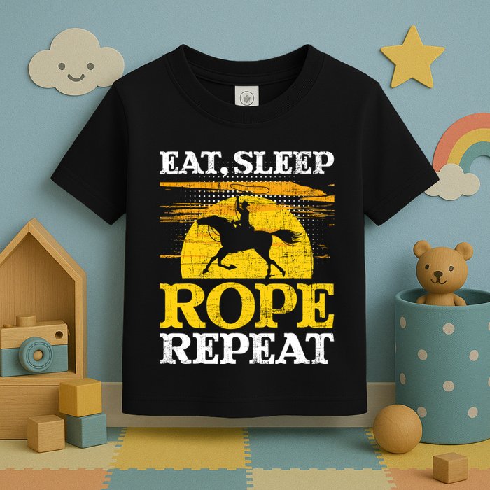 Eat Sleep Rope Repeat Cowboy Header Heeler Roping Lover Toddler T-Shirt