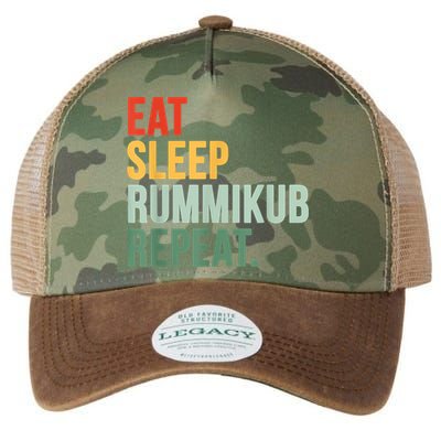 Eat Sleep Rummikub Repeat Multicolored Font Legacy Tie Dye Trucker Hat