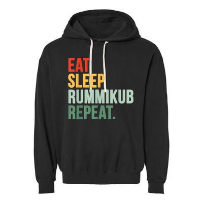 Eat Sleep Rummikub Repeat Multicolored Font Garment-Dyed Fleece Hoodie