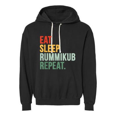 Eat Sleep Rummikub Repeat Multicolored Font Garment-Dyed Fleece Hoodie