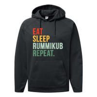 Eat Sleep Rummikub Repeat Multicolored Font Performance Fleece Hoodie