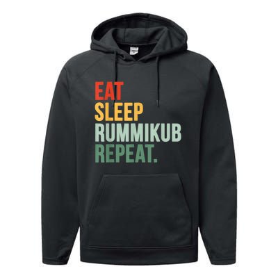 Eat Sleep Rummikub Repeat Multicolored Font Performance Fleece Hoodie