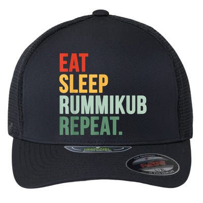 Eat Sleep Rummikub Repeat Multicolored Font Flexfit Unipanel Trucker Cap