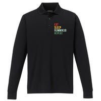 Eat Sleep Rummikub Repeat Multicolored Font Performance Long Sleeve Polo