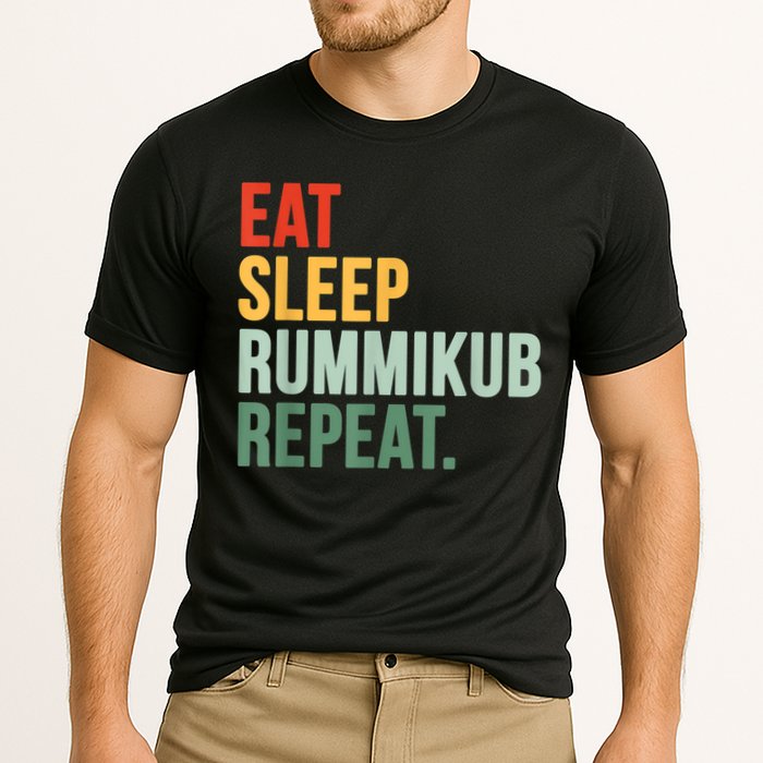 Eat Sleep Rummikub Repeat Multicolored Font Performance Shirt