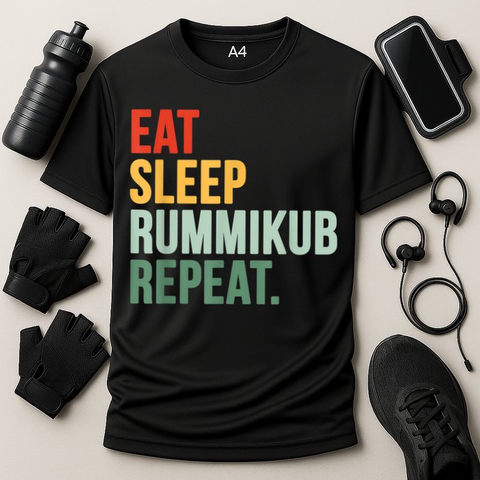 Eat Sleep Rummikub Repeat Multicolored Font Performance Shirt