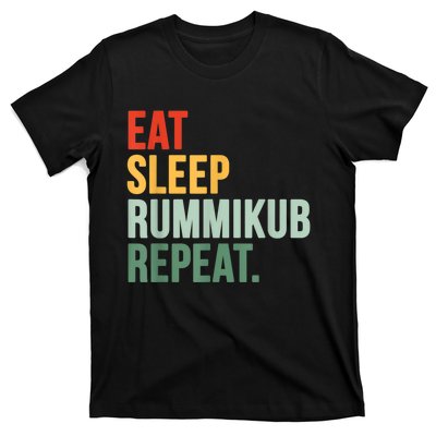 Eat Sleep Rummikub Repeat Multicolored Font T-Shirt