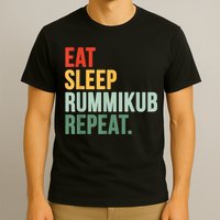 Eat Sleep Rummikub Repeat Multicolored Font T-Shirt