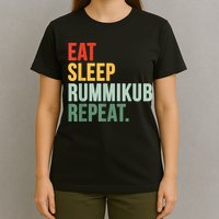 Eat Sleep Rummikub Repeat Multicolored Font T-Shirt