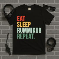 Eat Sleep Rummikub Repeat Multicolored Font T-Shirt