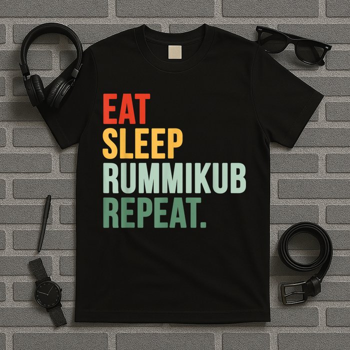 Eat Sleep Rummikub Repeat Multicolored Font T-Shirt