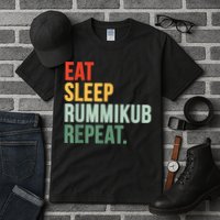 Eat Sleep Rummikub Repeat Multicolored Font Tall T-Shirt