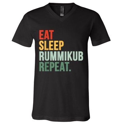 Eat Sleep Rummikub Repeat Multicolored Font V-Neck T-Shirt