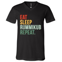 Eat Sleep Rummikub Repeat Multicolored Font V-Neck T-Shirt