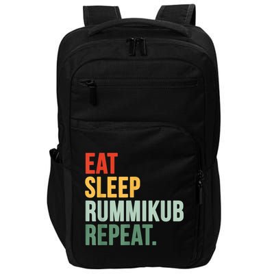Eat Sleep Rummikub Repeat Multicolored Font Impact Tech Backpack