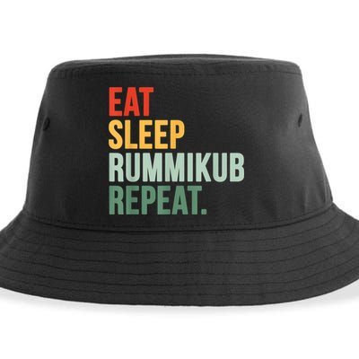 Eat Sleep Rummikub Repeat Multicolored Font Sustainable Bucket Hat