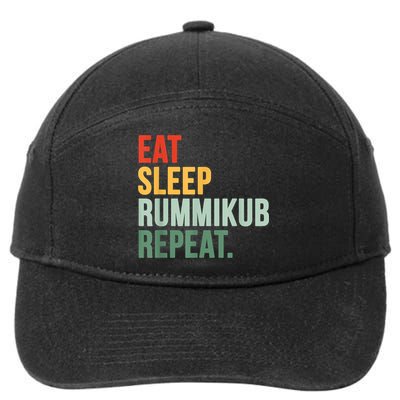 Eat Sleep Rummikub Repeat Multicolored Font 7-Panel Snapback Hat