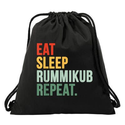 Eat Sleep Rummikub Repeat Multicolored Font Drawstring Bag