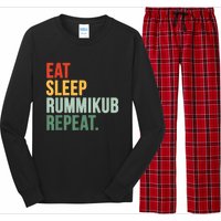 Eat Sleep Rummikub Repeat Multicolored Font Long Sleeve Pajama Set