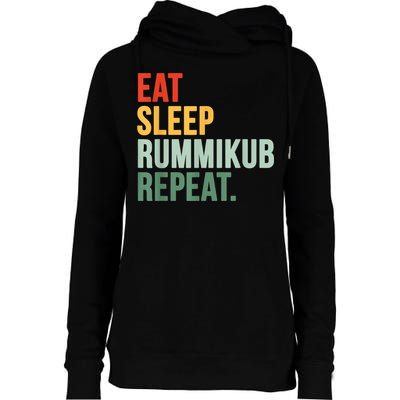 Eat Sleep Rummikub Repeat Multicolored Font Womens Funnel Neck Pullover Hood