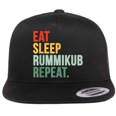 Eat Sleep Rummikub Repeat Multicolored Font Flatbill Hat