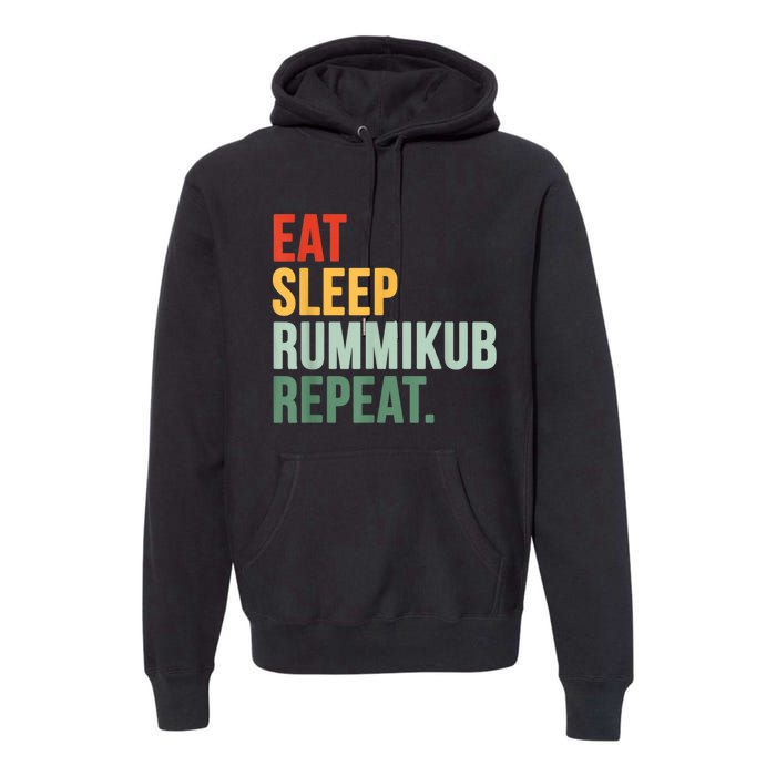 Eat Sleep Rummikub Repeat Multicolored Font Premium Hoodie