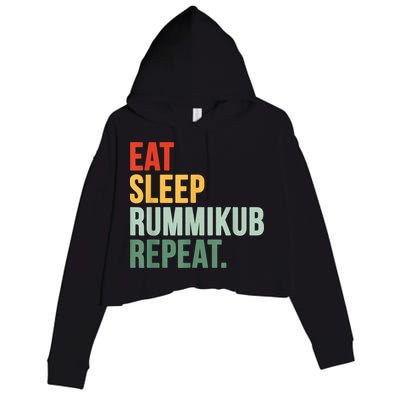 Eat Sleep Rummikub Repeat Multicolored Font Crop Fleece Hoodie