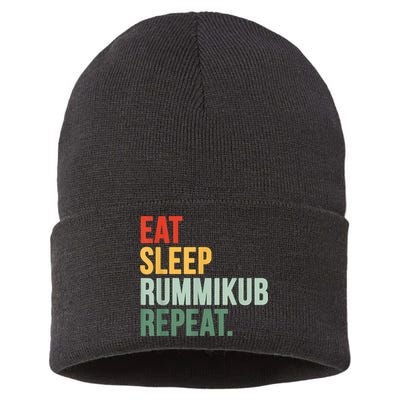Eat Sleep Rummikub Repeat Multicolored Font Sustainable Knit Beanie