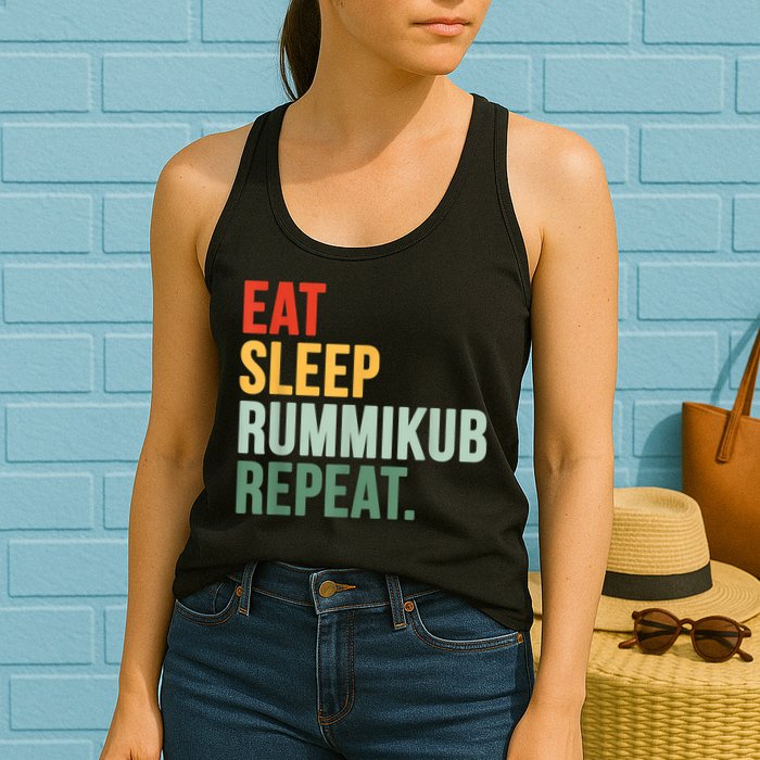Eat Sleep Rummikub Repeat Multicolored Font Womens Tank Top