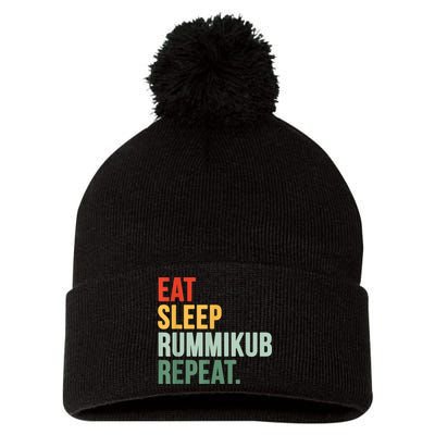 Eat Sleep Rummikub Repeat Multicolored Font Pom Pom 12in Knit Beanie