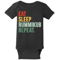 Eat Sleep Rummikub Repeat Multicolored Font Baby Bodysuit