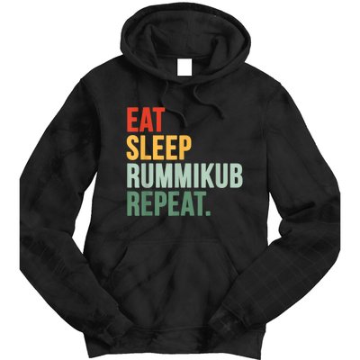 Eat Sleep Rummikub Repeat Multicolored Font Tie Dye Hoodie