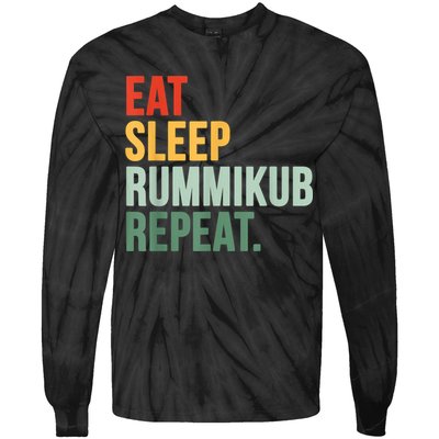 Eat Sleep Rummikub Repeat Multicolored Font Tie-Dye Long Sleeve Shirt