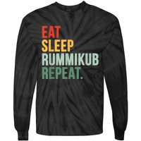 Eat Sleep Rummikub Repeat Multicolored Font Tie-Dye Long Sleeve Shirt