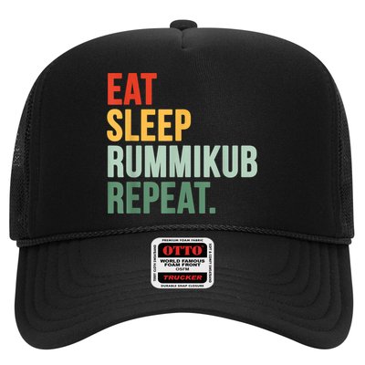 Eat Sleep Rummikub Repeat Multicolored Font Trucker Hat