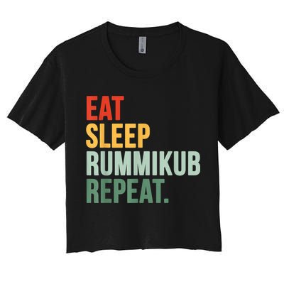 Eat Sleep Rummikub Repeat Multicolored Font Crop Top