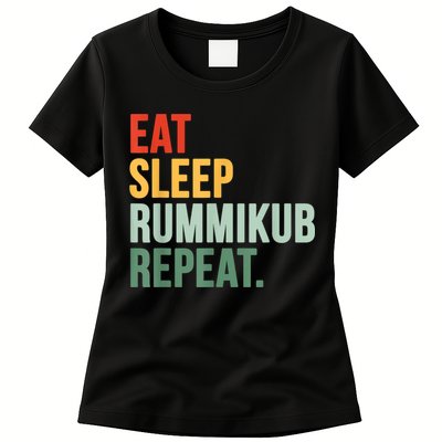 Eat Sleep Rummikub Repeat Multicolored Font Womens T-Shirt