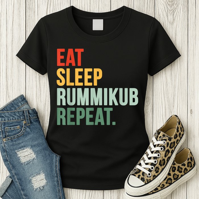 Eat Sleep Rummikub Repeat Multicolored Font Womens T-Shirt