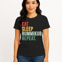 Eat Sleep Rummikub Repeat Multicolored Font Womens T-Shirt
