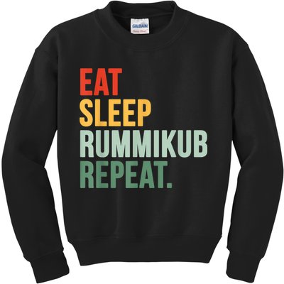 Eat Sleep Rummikub Repeat Multicolored Font Kids Sweatshirt
