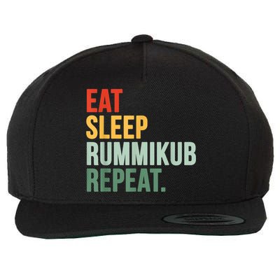 Eat Sleep Rummikub Repeat Multicolored Font Wool Snapback Cap
