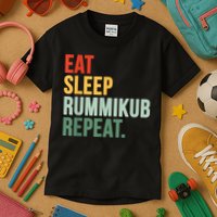 Eat Sleep Rummikub Repeat Multicolored Font Kids T-Shirt