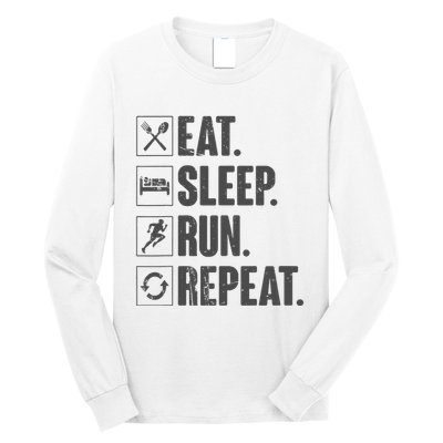 Eat Sleep Run Repeat Funny Vintage Running Runner Gift Long Sleeve Shirt