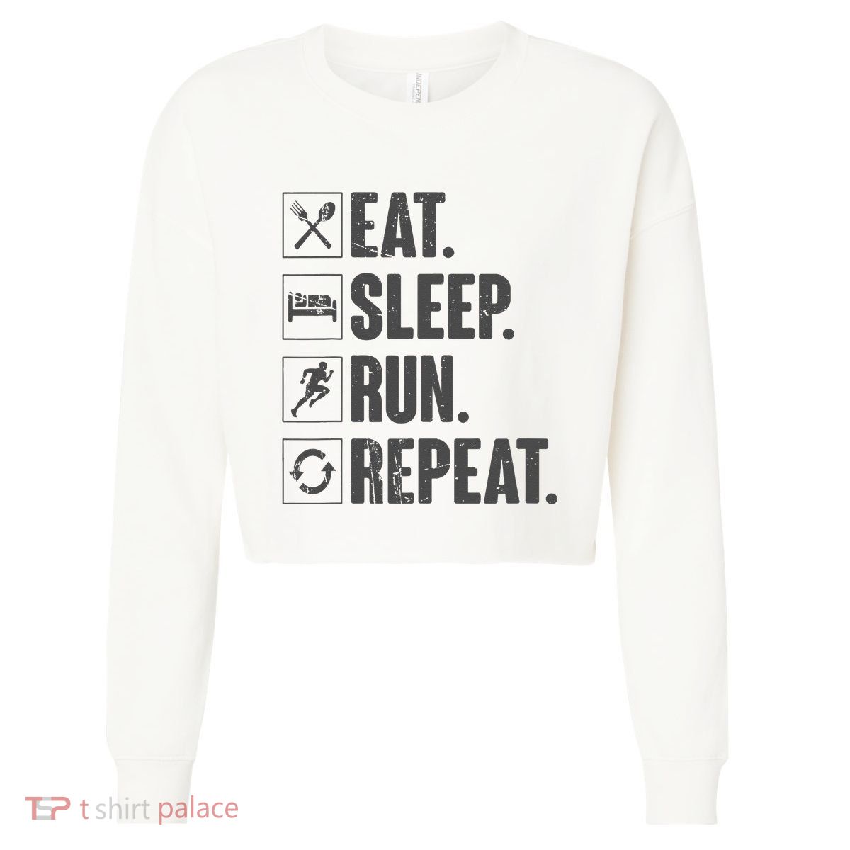 Eat Sleep Run Repeat Funny Vintage Running Runner Gift Cropped Pullover Crew