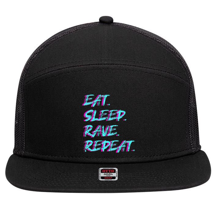 Eat Sleep Rave Repeat 7 Panel Mesh Trucker Snapback Hat