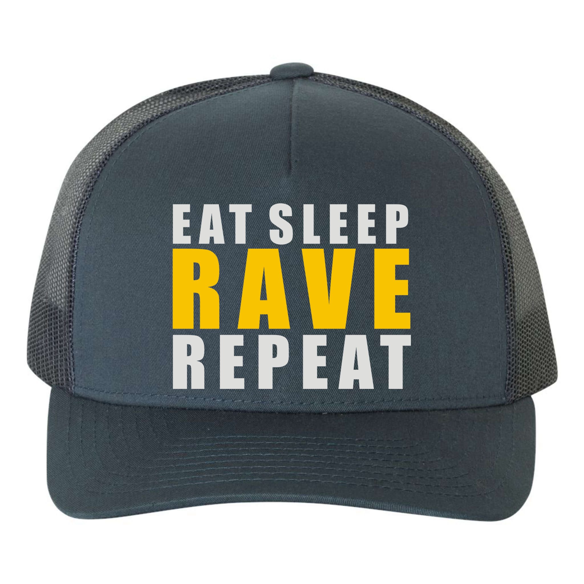 EAT SLEEP RAVE REPEAT Yupoong Adult 5-Panel Trucker Hat