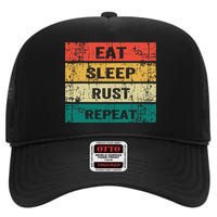 Eat Sleep Rust Repeat Funny Gaming Sports Meme High Crown Mesh Back Trucker Hat