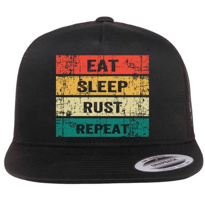 Eat Sleep Rust Repeat Funny Gaming Sports Meme Flat Bill Trucker Hat