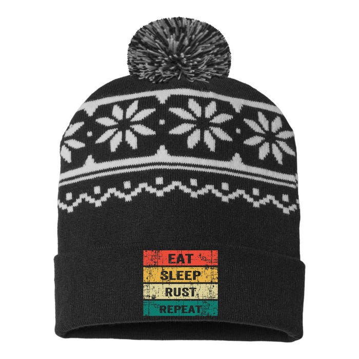 Eat Sleep Rust Repeat Funny Gaming Sports Meme USA-Made Snowflake Beanie